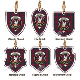 Lindsay Tartan Crest Shield Wood Ornament , Scottish Heritage Family Keepsake Gift