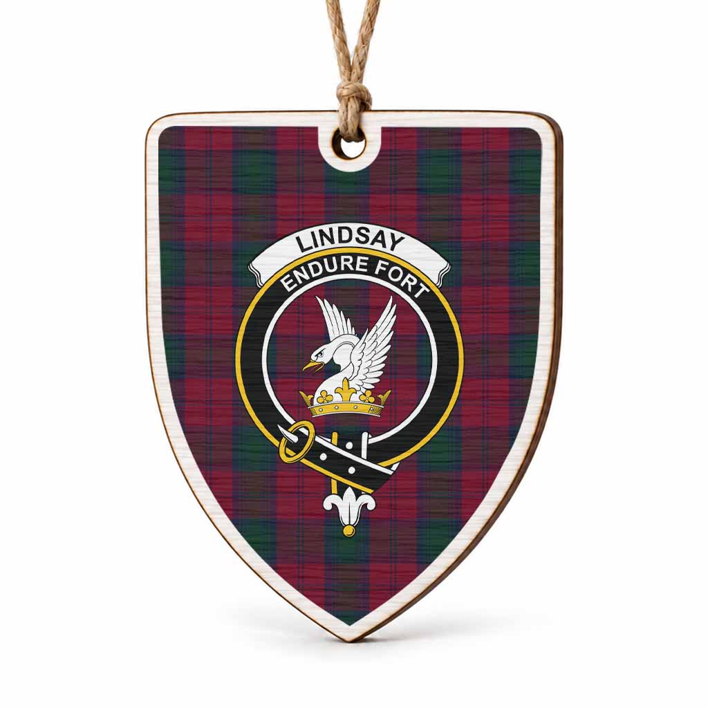 Lindsay Tartan Crest Shield Wood Ornament , Scottish Heritage Family Keepsake Gift