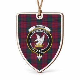 Lindsay Tartan Crest Shield Wood Ornament , Scottish Heritage Family Keepsake Gift