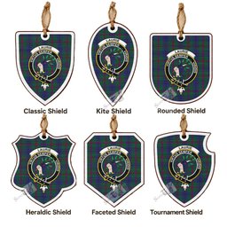 Laurie Tartan Crest Shield Wood Ornament , Scottish Heritage Family Keepsake Gift