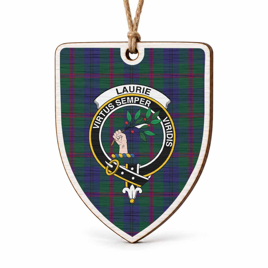 Laurie Tartan Crest Shield Wood Ornament , Scottish Heritage Family Keepsake Gift