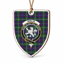 Inglis Tartan Crest Shield Wood Ornament , Scottish Heritage Family Keepsake Gift