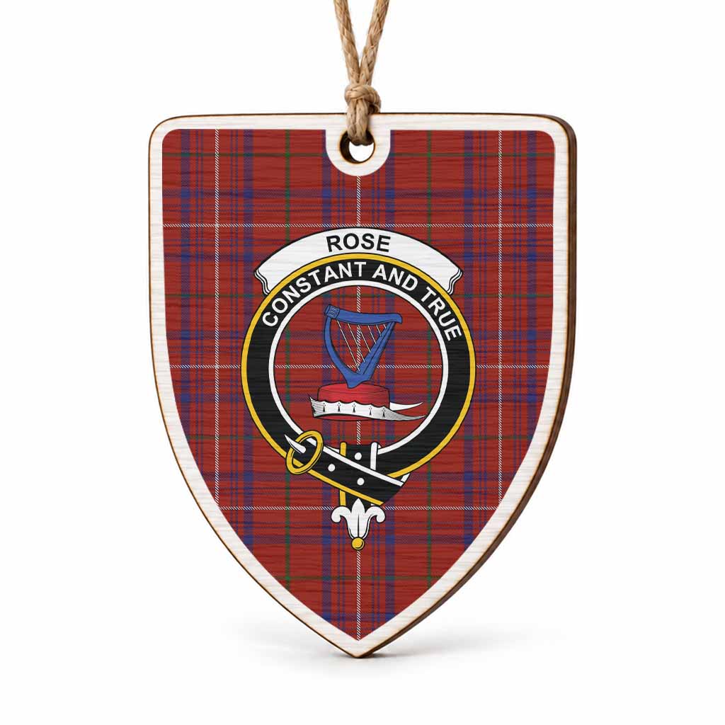 Rose Tartan Crest Shield Wood Ornament , Scottish Heritage Family Keepsake Gift