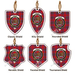 Leslie Tartan Crest Shield Wood Ornament , Scottish Heritage Family Keepsake Gift