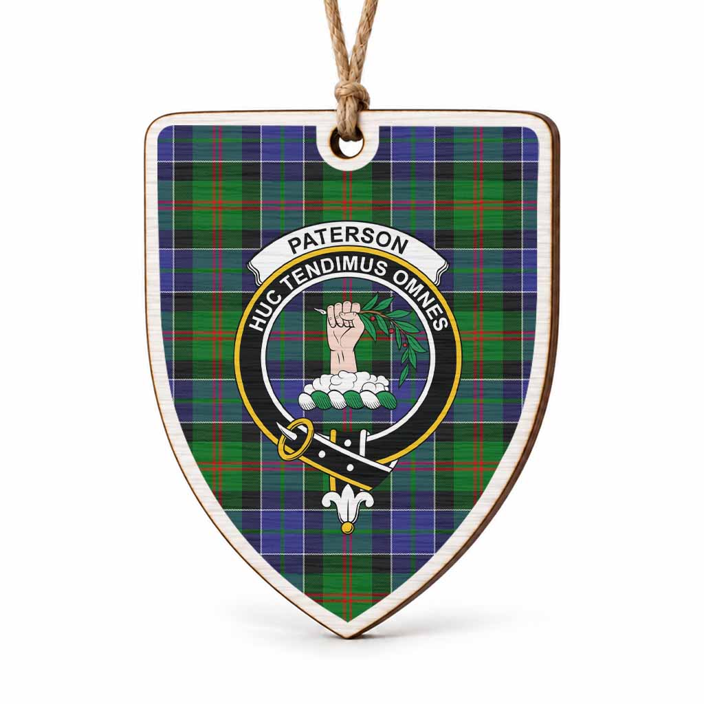 Paterson Tartan Crest Shield Wood Ornament , Scottish Heritage Family Keepsake Gift