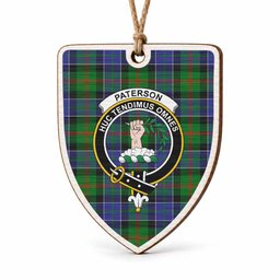 Paterson Tartan Crest Shield Wood Ornament , Scottish Heritage Family Keepsake Gift
