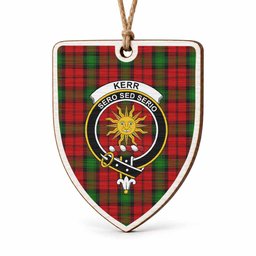 Kerr Tartan Crest Shield Wood Ornament , Scottish Heritage Family Keepsake Gift
