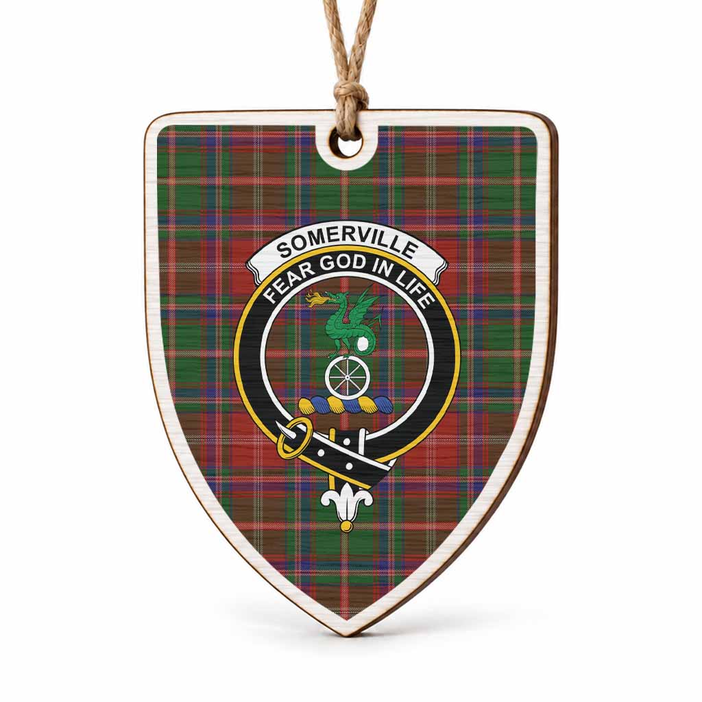 Somerville Tartan Crest Shield Wood Ornament , Scottish Heritage Family Keepsake Gift