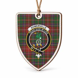 Somerville Tartan Crest Shield Wood Ornament , Scottish Heritage Family Keepsake Gift