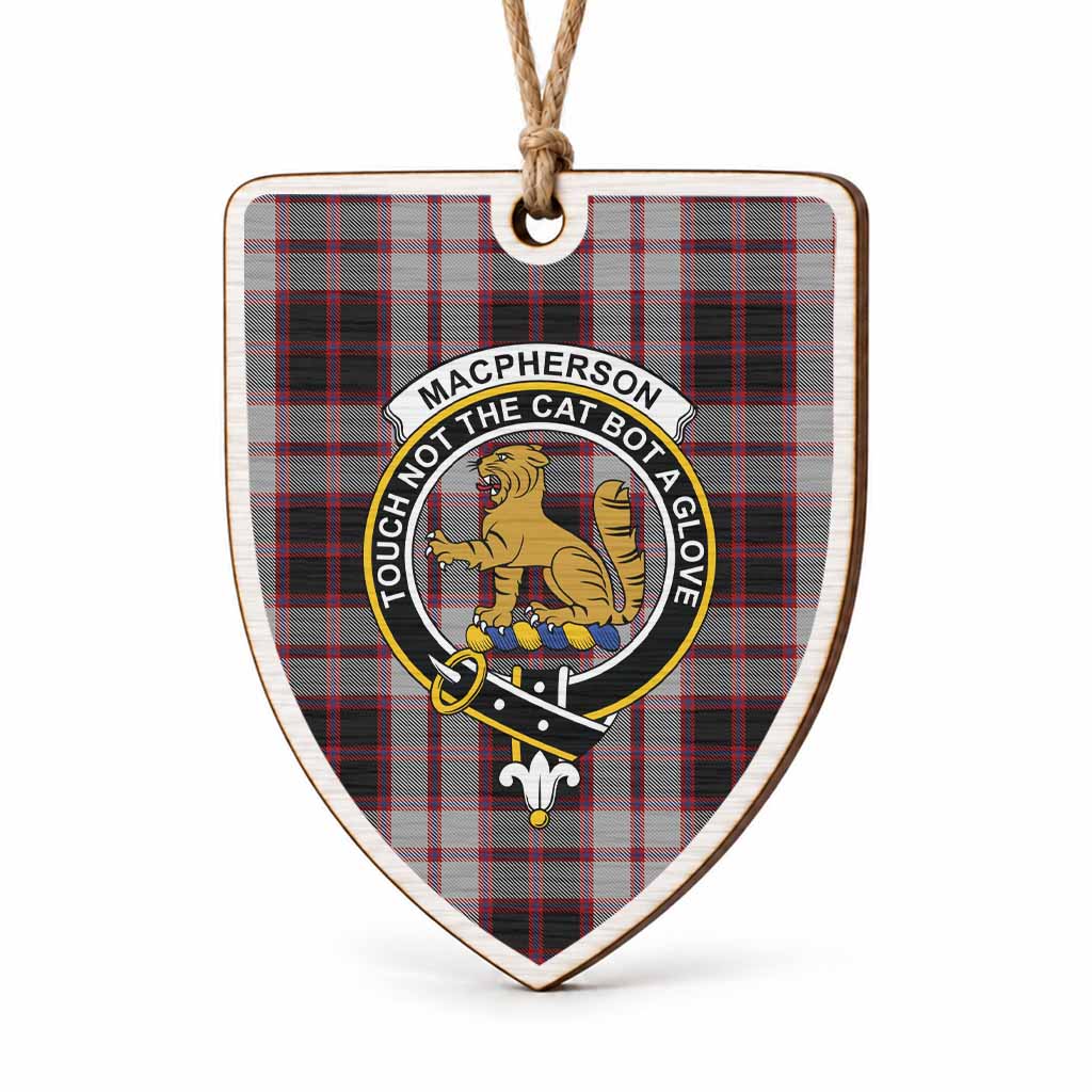 MacPherson (McPherson) Tartan Crest Shield Wood Ornament , Scottish Heritage Family Keepsake Gift