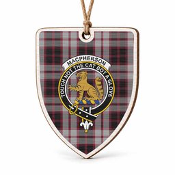 MacPherson (McPherson) Tartan Crest Shield Wood Ornament , Scottish Heritage Family Keepsake Gift