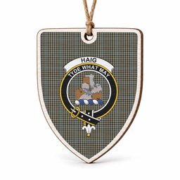 Haig Tartan Crest Shield Wood Ornament , Scottish Heritage Family Keepsake Gift