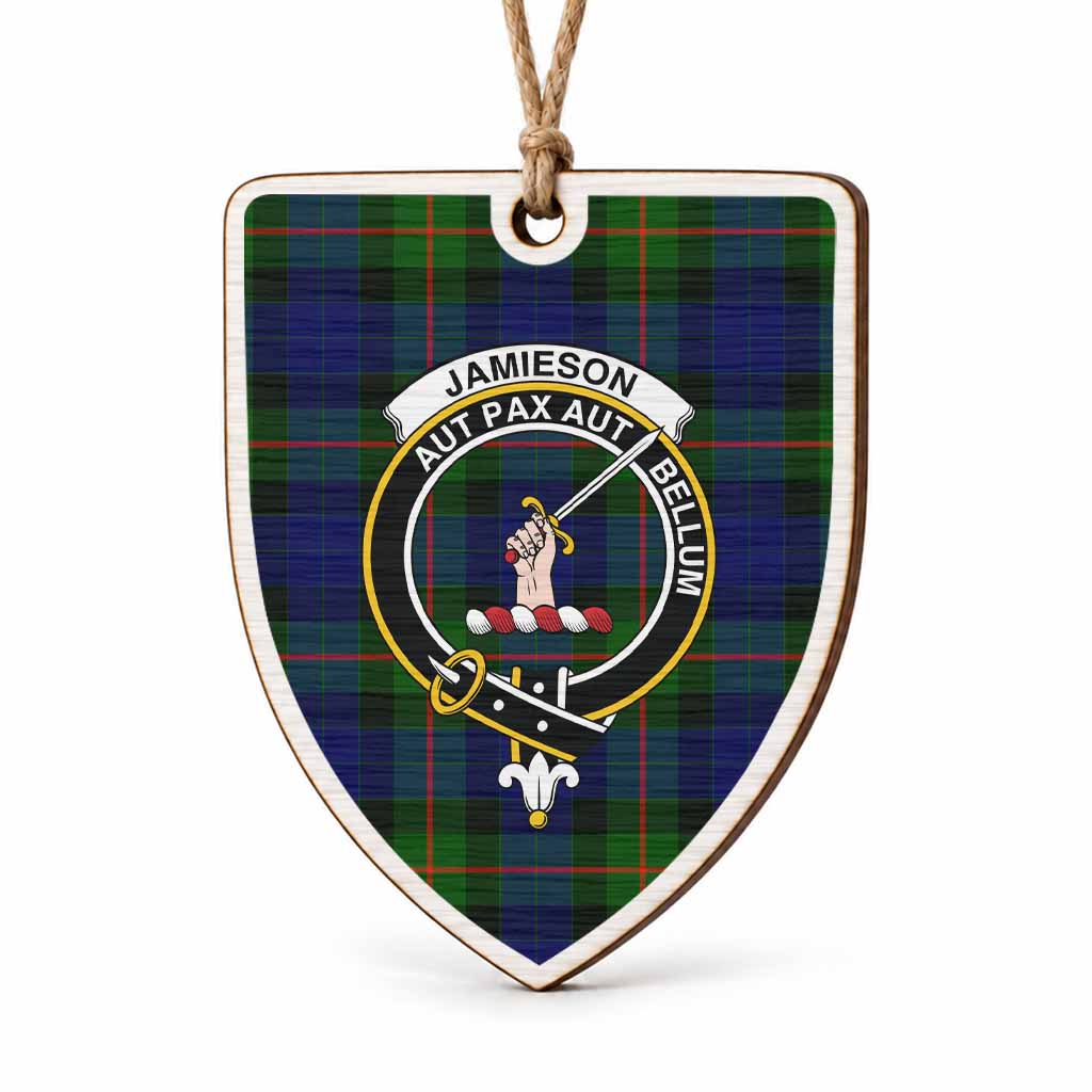 Jamieson Tartan Crest Shield Wood Ornament , Scottish Heritage Family Keepsake Gift