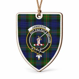 Jamieson Tartan Crest Shield Wood Ornament , Scottish Heritage Family Keepsake Gift