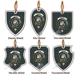 Wood Tartan Crest Shield Wood Ornament , Scottish Heritage Family Keepsake Gift