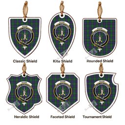 Shaw Tartan Crest Shield Wood Ornament , Scottish Heritage Family Keepsake Gift