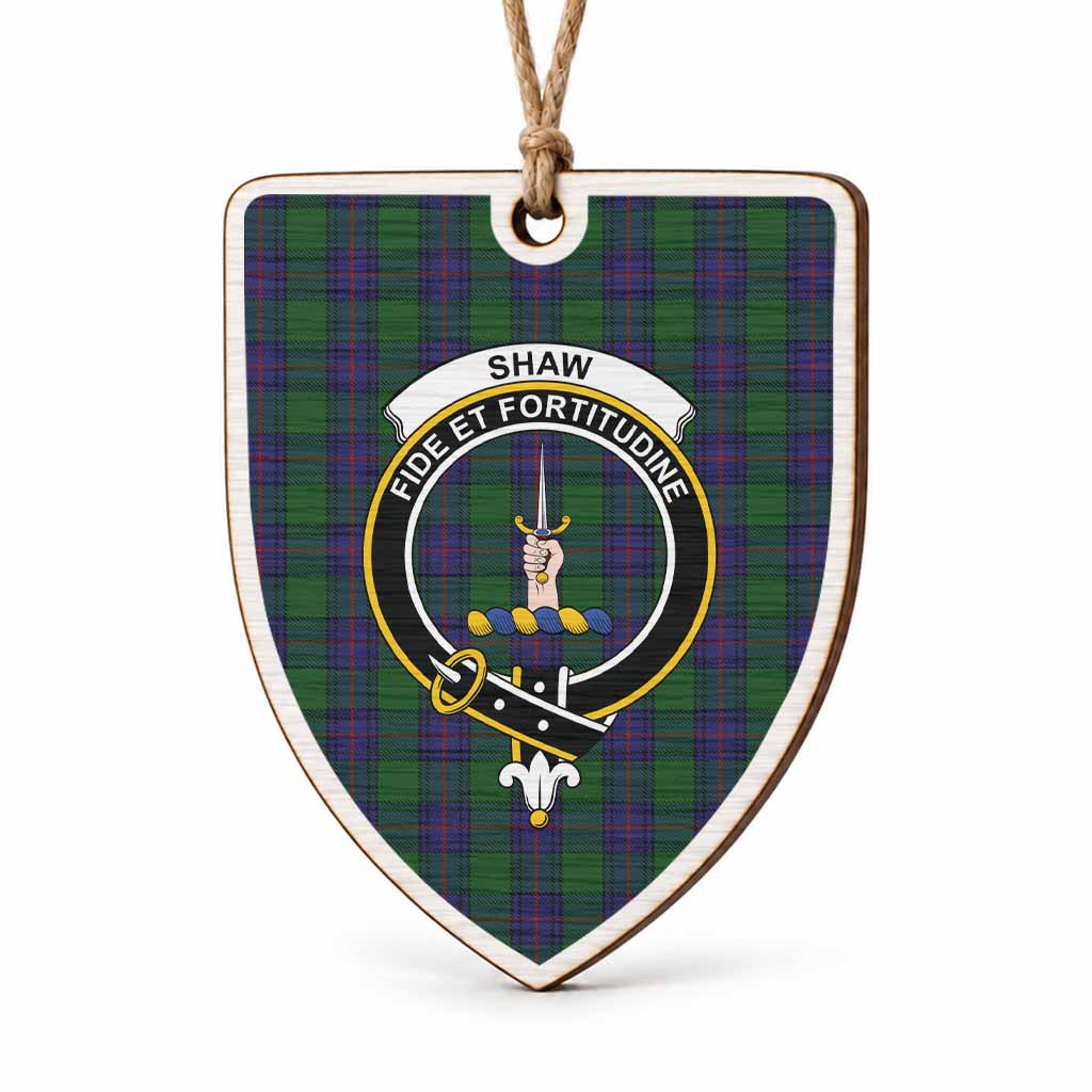 Shaw Tartan Crest Shield Wood Ornament , Scottish Heritage Family Keepsake Gift