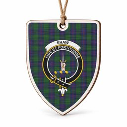 Shaw Tartan Crest Shield Wood Ornament , Scottish Heritage Family Keepsake Gift