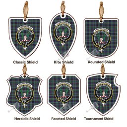 Stephenson (Stevenson) Tartan Crest Shield Wood Ornament , Scottish Heritage Family Keepsake Gift
