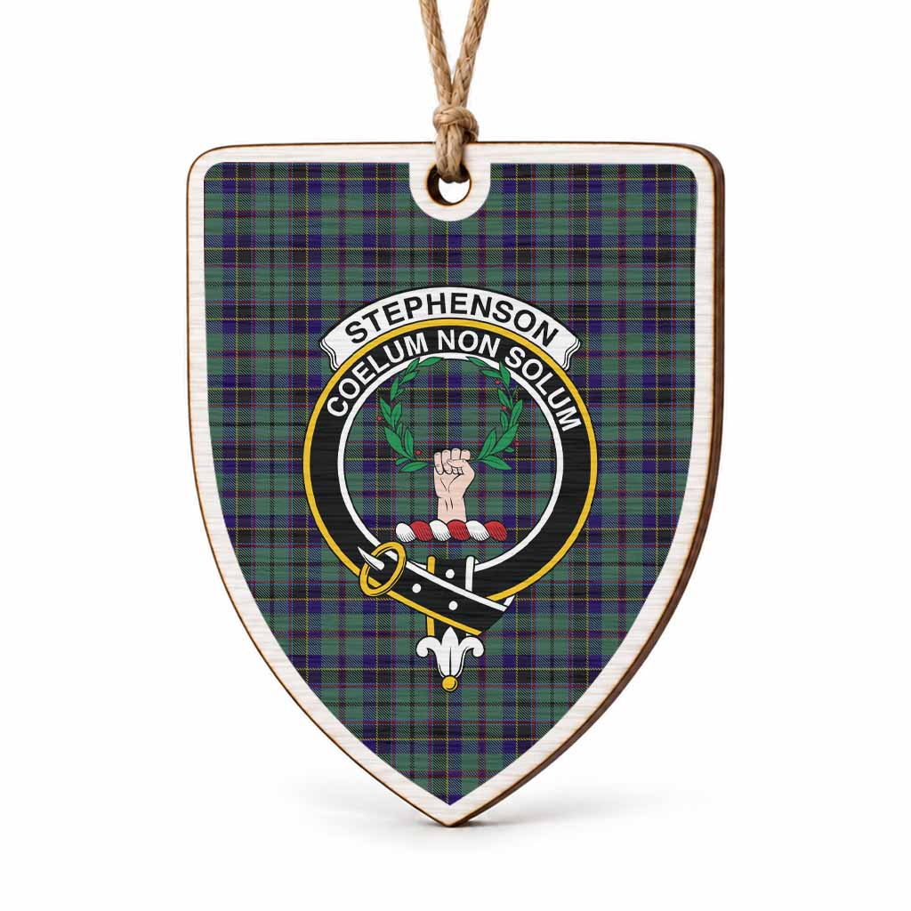 Stephenson (Stevenson) Tartan Crest Shield Wood Ornament , Scottish Heritage Family Keepsake Gift