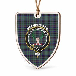 Stephenson (Stevenson) Tartan Crest Shield Wood Ornament , Scottish Heritage Family Keepsake Gift