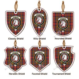 Hepburn Tartan Crest Shield Wood Ornament , Scottish Heritage Family Keepsake Gift
