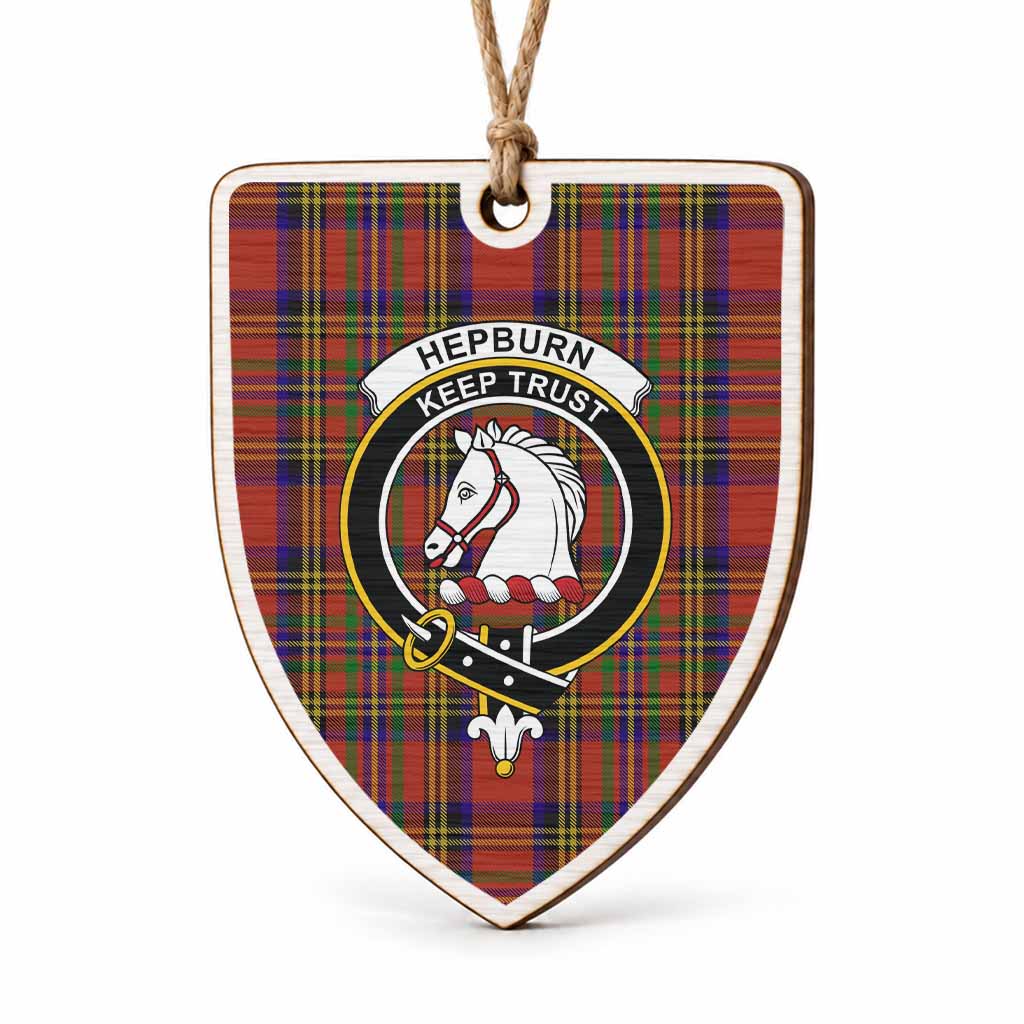 Hepburn Tartan Crest Shield Wood Ornament , Scottish Heritage Family Keepsake Gift