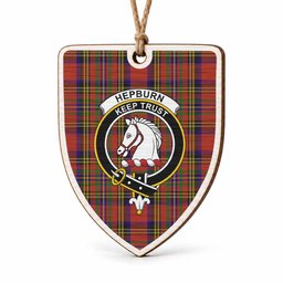 Hepburn Tartan Crest Shield Wood Ornament , Scottish Heritage Family Keepsake Gift