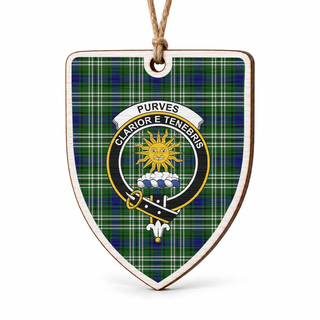 Purves Tartan Crest Shield Wood Ornament , Scottish Heritage Family Keepsake Gift
