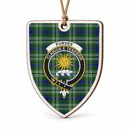 Purves Tartan Crest Shield Wood Ornament , Scottish Heritage Family Keepsake Gift