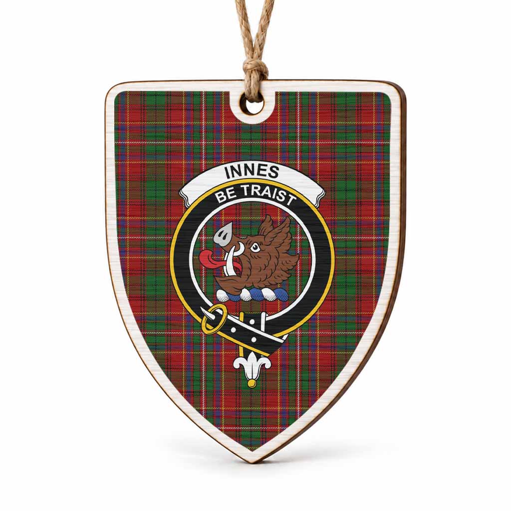 Innes Tartan Crest Shield Wood Ornament , Scottish Heritage Family Keepsake Gift