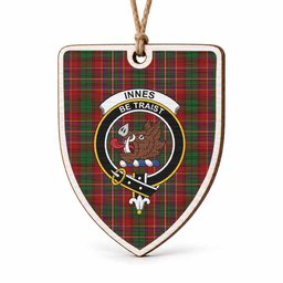 Innes Tartan Crest Shield Wood Ornament , Scottish Heritage Family Keepsake Gift