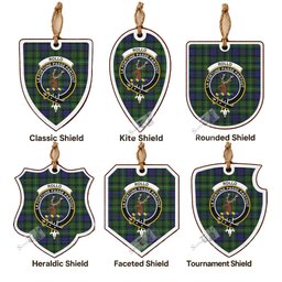 Rollo Tartan Crest Shield Wood Ornament , Scottish Heritage Family Keepsake Gift