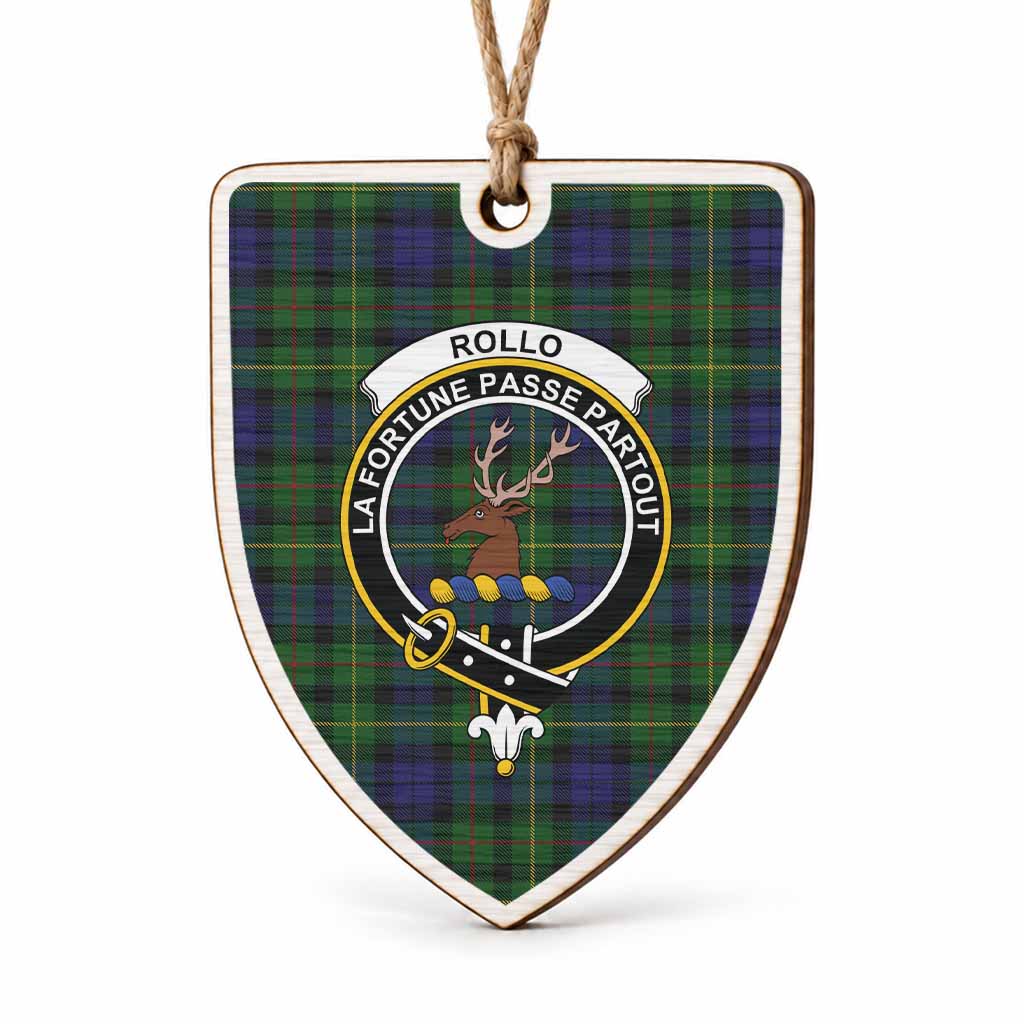 Rollo Tartan Crest Shield Wood Ornament , Scottish Heritage Family Keepsake Gift