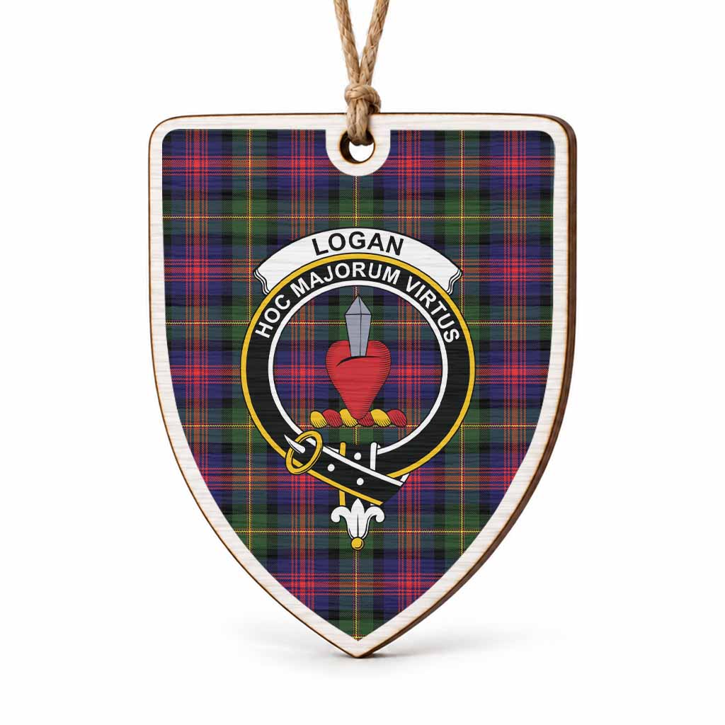 Logan Tartan Crest Shield Wood Ornament , Scottish Heritage Family Keepsake Gift