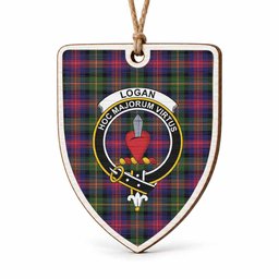 Logan Tartan Crest Shield Wood Ornament , Scottish Heritage Family Keepsake Gift