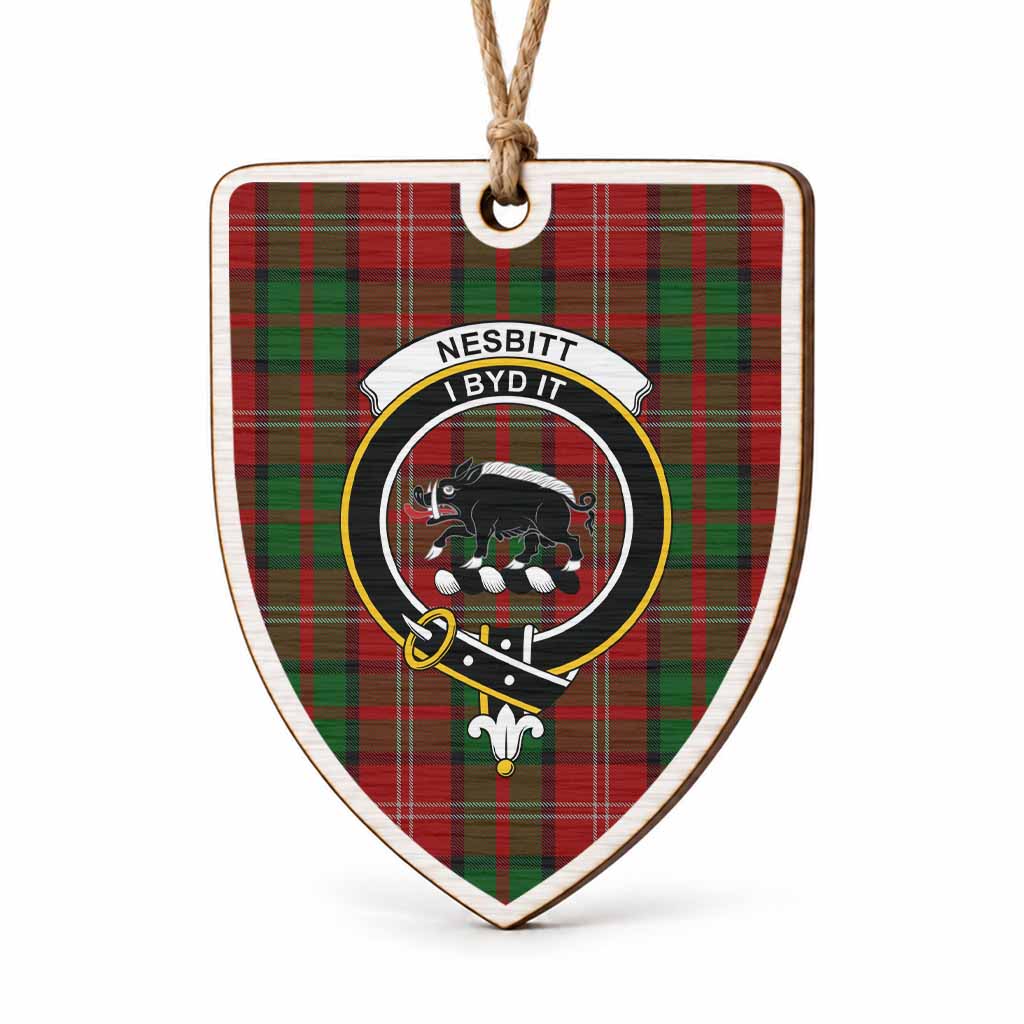 Nesbitt (Nisbet) Tartan Crest Shield Wood Ornament , Scottish Heritage Family Keepsake Gift