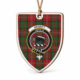 Nesbitt (Nisbet) Tartan Crest Shield Wood Ornament , Scottish Heritage Family Keepsake Gift