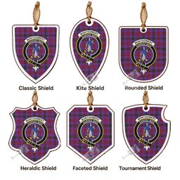 Montgomery Tartan Crest Shield Wood Ornament , Scottish Heritage Family Keepsake Gift