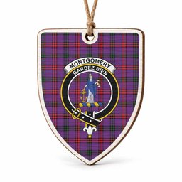 Montgomery Tartan Crest Shield Wood Ornament , Scottish Heritage Family Keepsake Gift