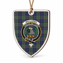 MacLaren (McLaren) Tartan Crest Shield Wood Ornament , Scottish Heritage Family Keepsake Gift