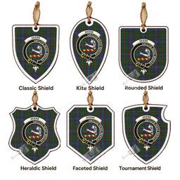 Skene Tartan Crest Shield Wood Ornament , Scottish Heritage Family Keepsake Gift