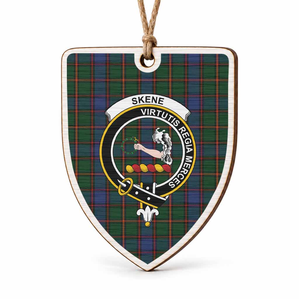 Skene Tartan Crest Shield Wood Ornament , Scottish Heritage Family Keepsake Gift