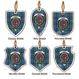 Laing Tartan Crest Shield Wood Ornament , Scottish Heritage Family Keepsake Gift