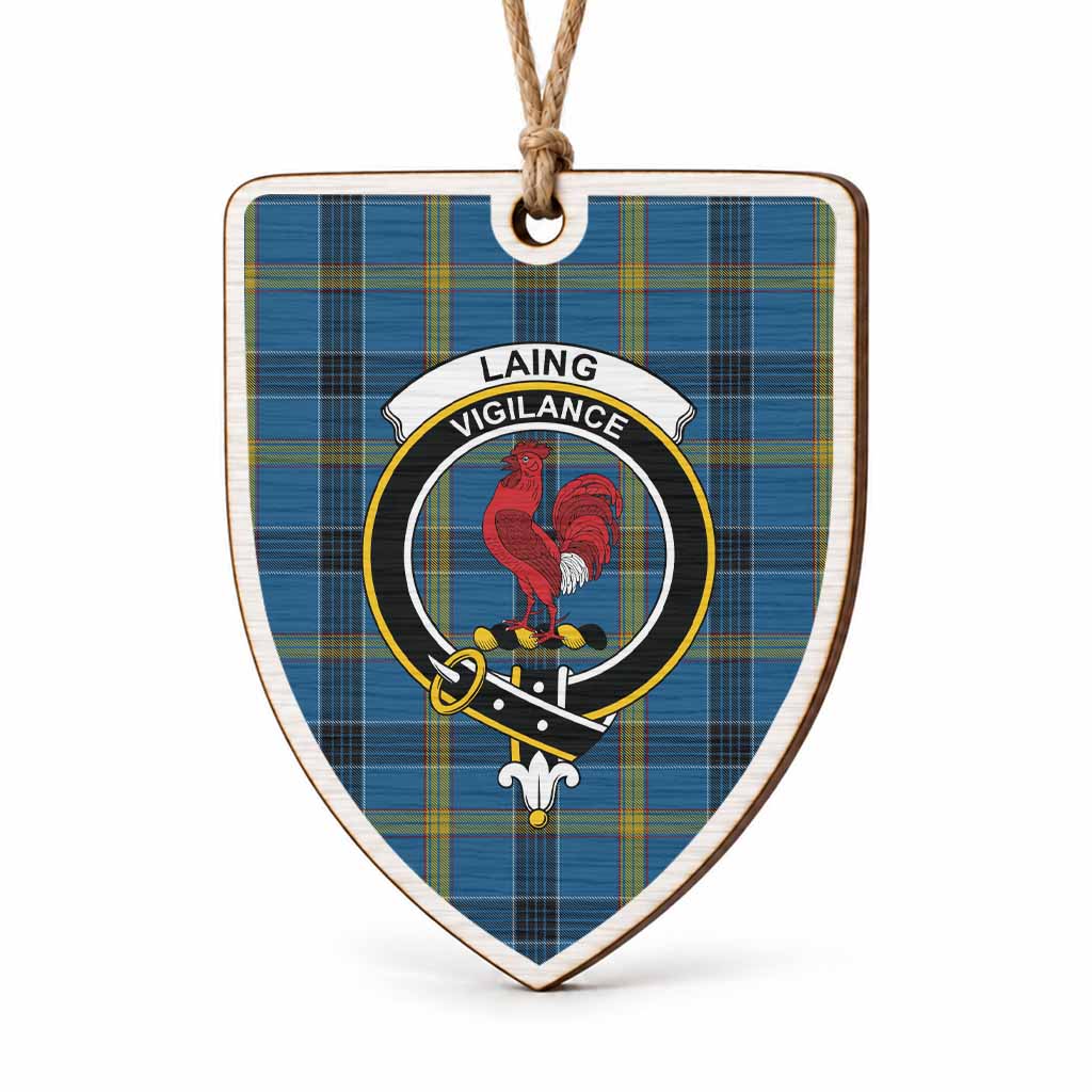 Laing Tartan Crest Shield Wood Ornament , Scottish Heritage Family Keepsake Gift