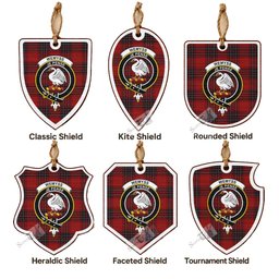 Wemyss Tartan Crest Shield Wood Ornament , Scottish Heritage Family Keepsake Gift