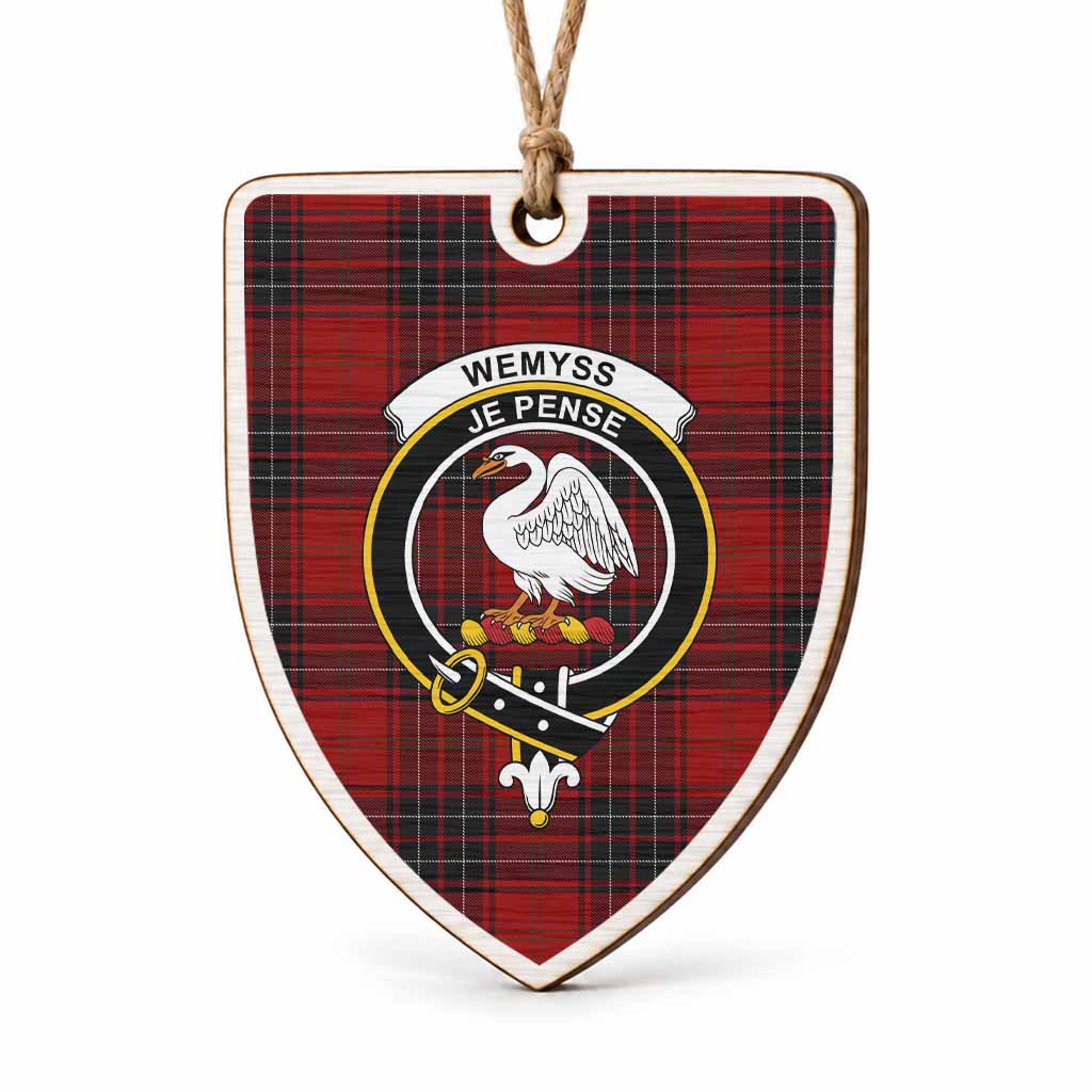 Wemyss Tartan Crest Shield Wood Ornament , Scottish Heritage Family Keepsake Gift