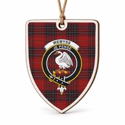 Wemyss Tartan Crest Shield Wood Ornament , Scottish Heritage Family Keepsake Gift