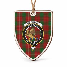 MacPhee (McPhee) Tartan Crest Shield Wood Ornament , Scottish Heritage Family Keepsake Gift