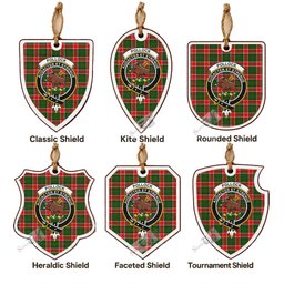 Pollock Tartan Crest Shield Wood Ornament , Scottish Heritage Family Keepsake Gift